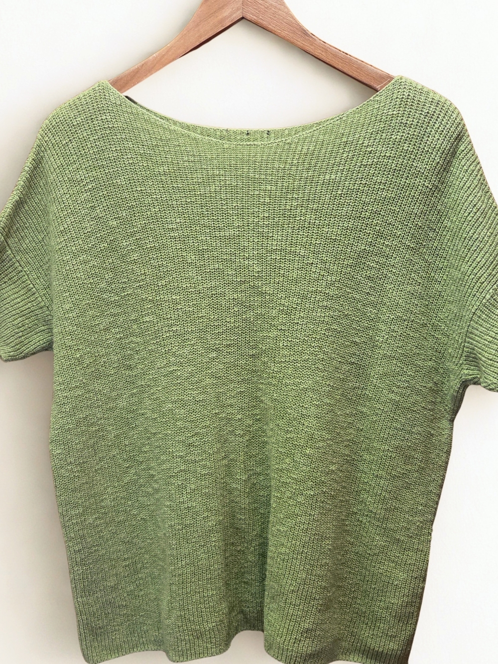 Organic Cotton Linen Apple Green Knit Short Sleeve Sweater